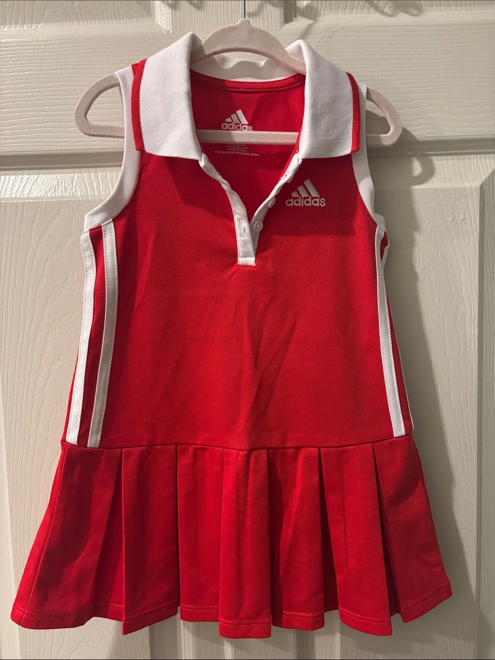 adidas Red and White Girls' Sleeveless Polo Tennis Dress